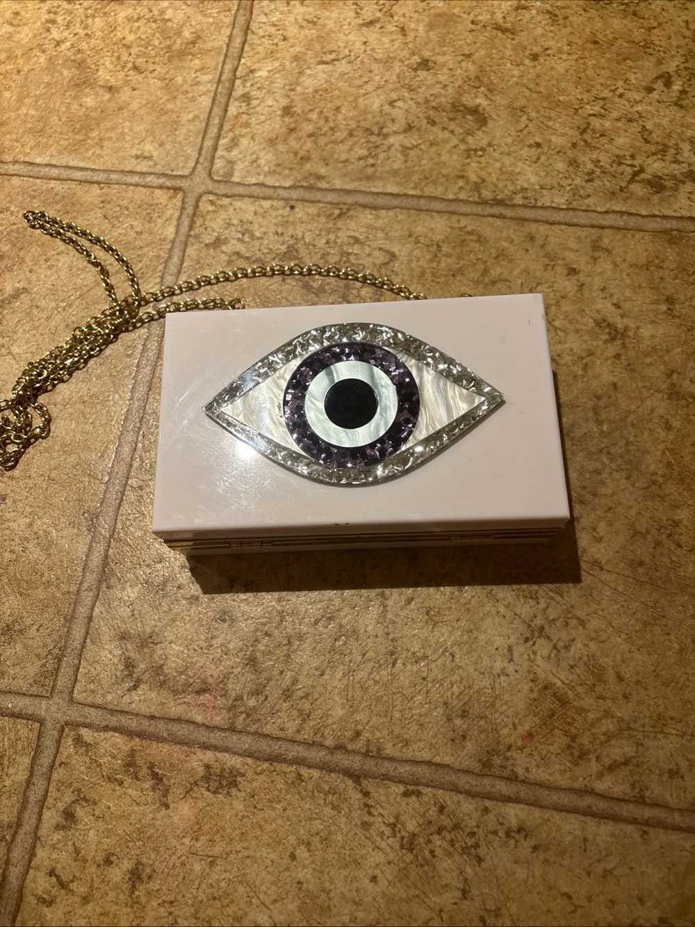 Gold Chain White Evil Eye Clutch Bag